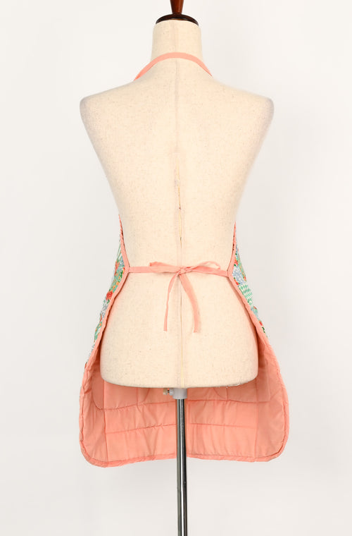 Handmade Blue & Coral Pink Quilted Patchwork Style Apron