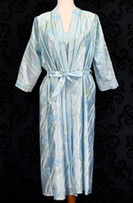 Vintage 80s Light Blue Floral ROMANTIC COURT Nightgown & Robe Set - LG