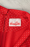 Vintage 80s Red & White Polka-dot JOAN CURTIS Long Sleeve Belted Midi Dress