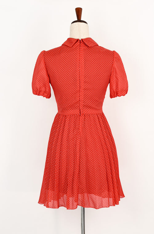 Vintage Red & White Polka-dot Collared Fit & Flare Babydoll Mini Dress