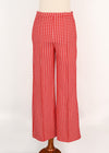 Vintage 70s Red & White Gingham Polyester Bell Bottom Pants - 10