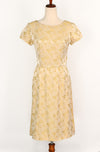 Vintage 50s/60s Gold Brocade Short Sleeve Midi Dress