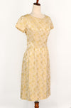 Vintage 50s/60s Gold Brocade Short Sleeve Midi Dress