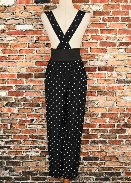 Vintage 80s Black & White Polka-dot RAMPAGE Overall Jumpsuit - 7