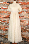 RARE Vintage 70s White Lace Palazzo Pant Style High Collar Wedding Dress