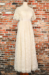 RARE Vintage 70s White Lace Palazzo Pant Style High Collar Wedding Dress