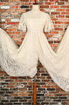 RARE Vintage 70s White Lace Palazzo Pant Style High Collar Wedding Dress