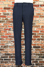 Vintage Dark Blue & White Pinstripe Polyester Dress Pants - 32