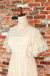 RARE Vintage 70s White Lace Palazzo Pant Style High Collar Wedding Dress