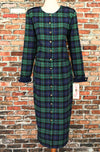 DEADSTOCK - Vintage 80s Green Tartan Plaid LANG ORIGINALS Long Sleeve Maxi Dress - 16