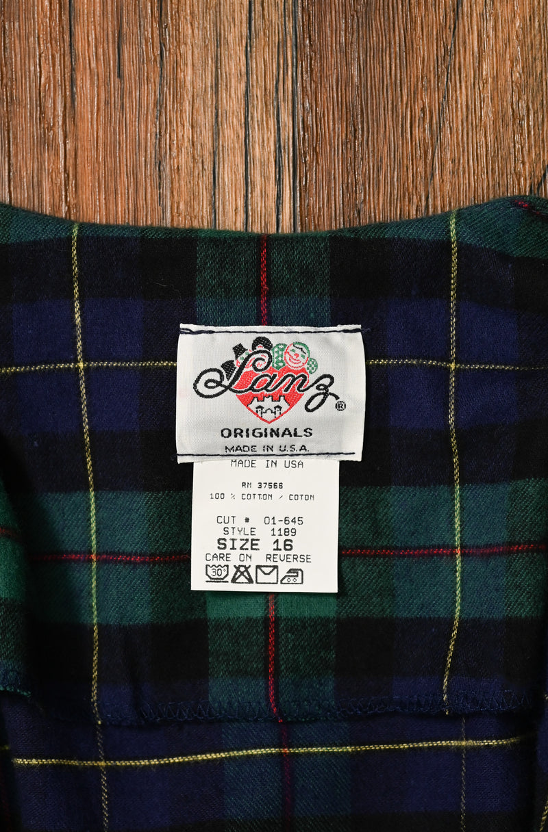 DEADSTOCK - Vintage 80s Green Tartan Plaid LANG ORIGINALS Long Sleeve Maxi Dress - 16