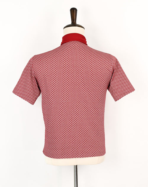 Vintage 70s Dark Red Checkered Polyester Short Sleeve Polo