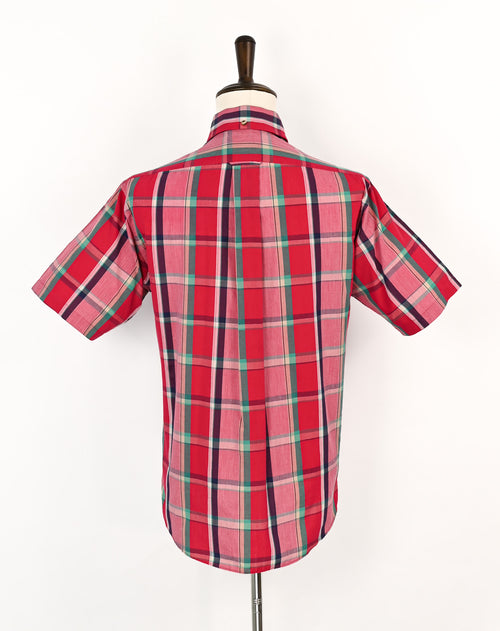 Vintage 90s Pink & Red Plaid THE FOX COLLECTION Short Sleeve Button Down Shirt - L