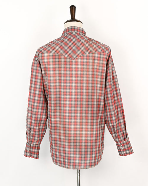 Grey & Reddish Pink Plaid WRANGLER Long Sleeve Snap Button Dress Shirt