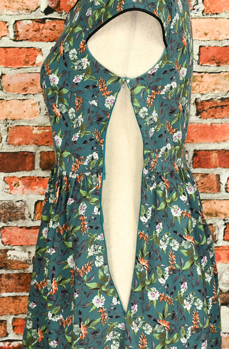 Teal Floral LINDY BOP Swing Dress - S - WOUNDED