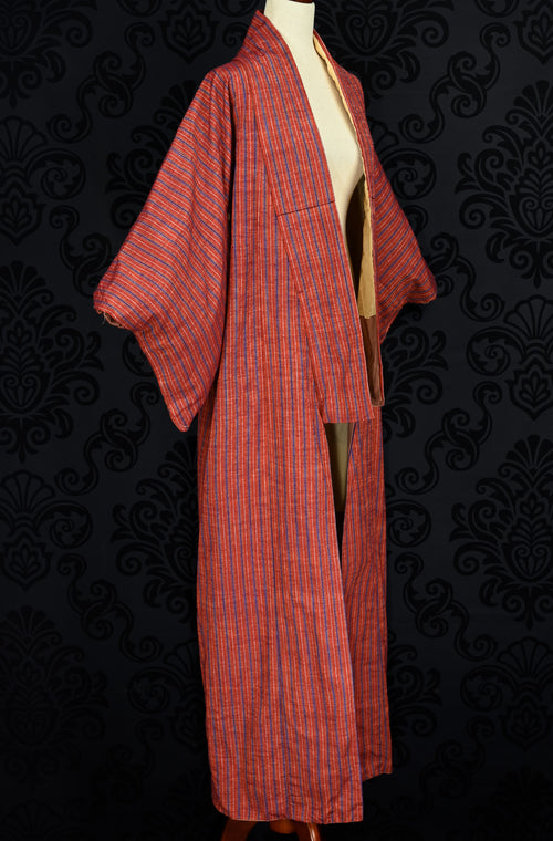 Vintage Red & Blue Striped Komon Kimono