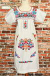 Vintage 60s/70s White Hand Embroidered Oaxacan Mexican Dress