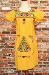 Vintage 60s/70s Gold Hand Embroidered Oaxacan Mexican Dress