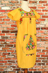 Vintage 60s/70s Gold Hand Embroidered Oaxacan Mexican Dress