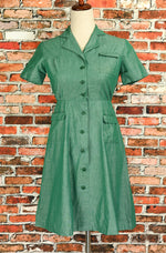 Vintage 50s/60s Green GIRL SCOUTS Cotton Button Up Uniform Dress