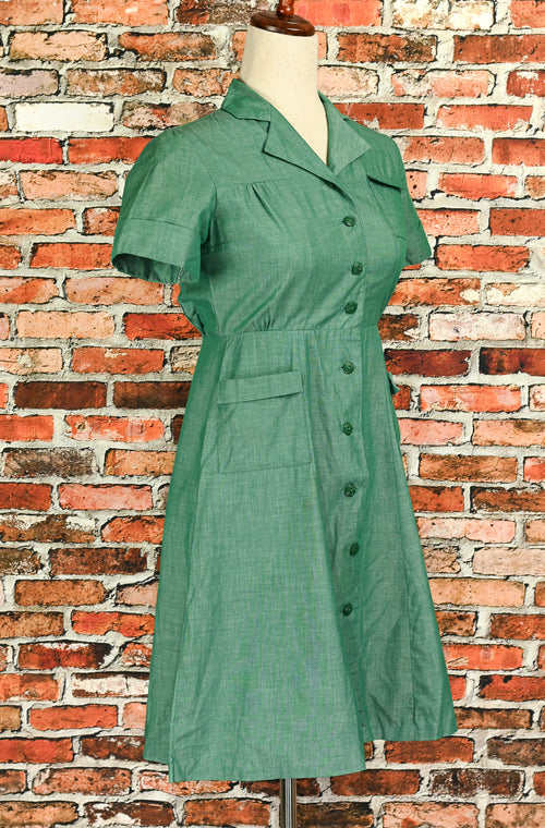 Vintage 50s/60s Green GIRL SCOUTS Cotton Button Up Uniform Dress