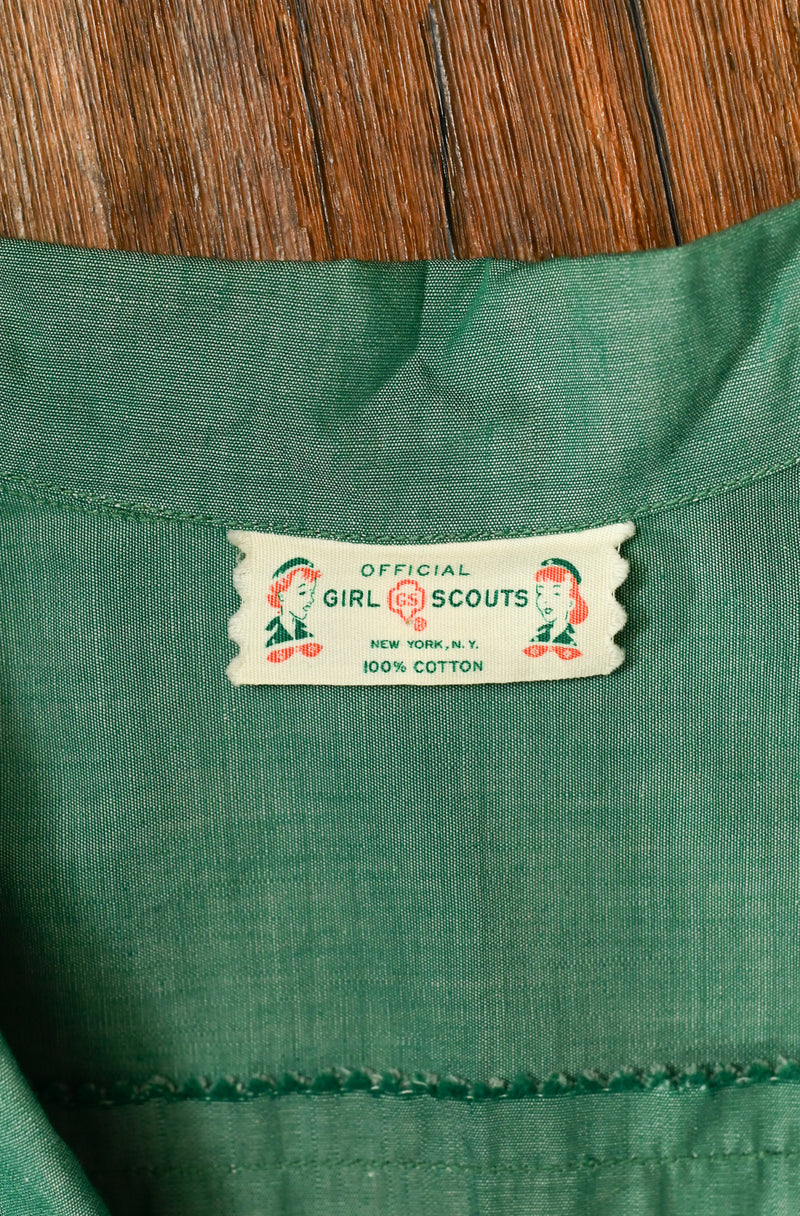 Vintage 50s/60s Green GIRL SCOUTS Cotton Button Up Uniform Dress