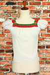 Handmade White Red & Green Embroidered Mexican Peasant Top