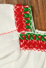 Handmade White Red & Green Embroidered Mexican Peasant Top