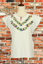 Handmade White Embroidered Mexican Peasant Top