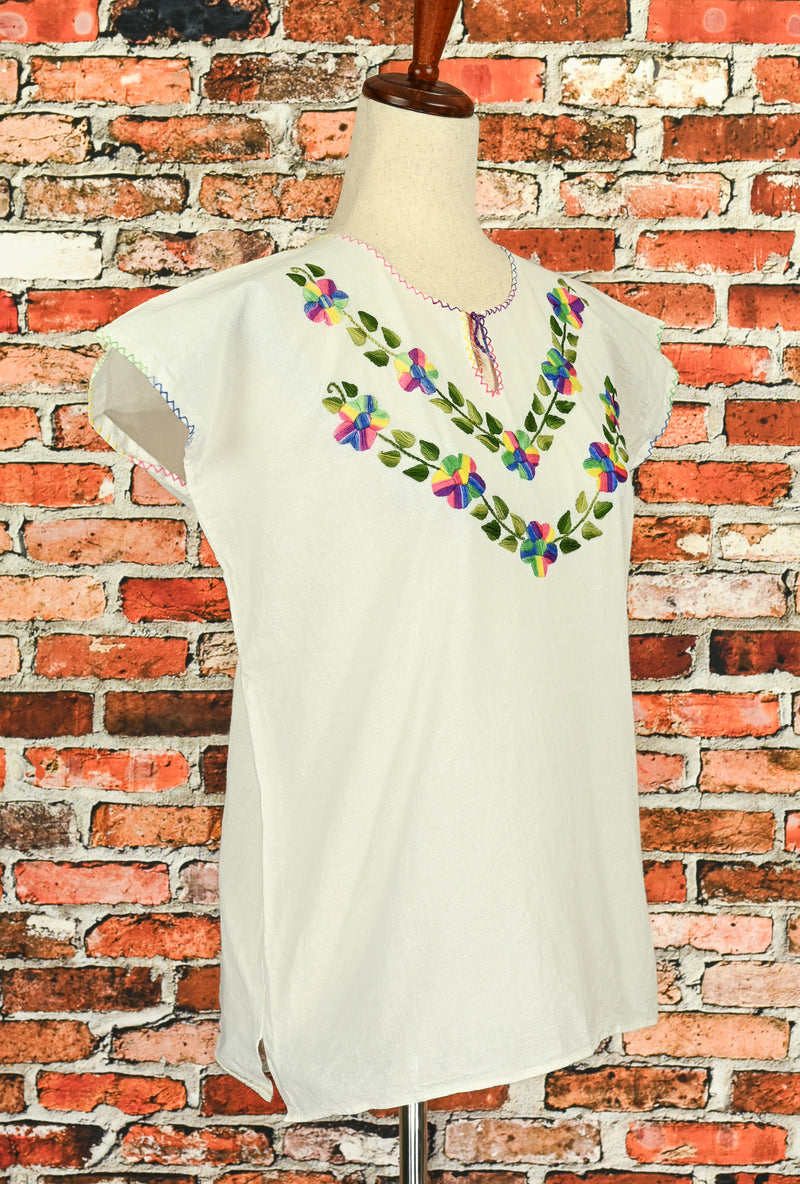 Handmade White Embroidered Mexican Peasant Top