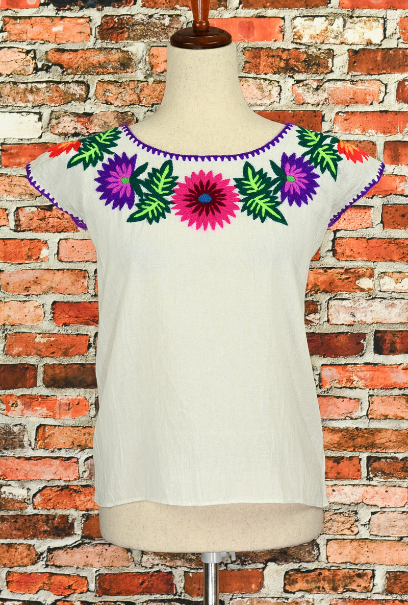 Handmade White Embroidered Mexican Peasant Top