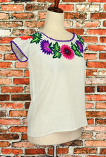 Handmade White Embroidered Mexican Peasant Top