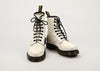 White Leather DR. MARTENS 8 Eyelet Lace Up Combat Boots - 10