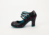 Black Bow Print T.U.K. 3-Strap Chunky Heel Shoes - 10