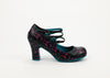 Black Bow Print T.U.K. 3-Strap Chunky Heel Shoes - 10