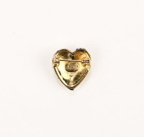 Vintage 60s Gold Tone KARU 5TH AVENUE Heart Shaped Pearl Brooch w/ Victorian Scene