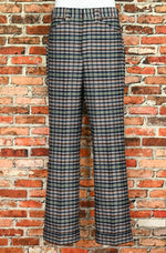 Vintage 60s/70s Grey & Blue Plaid KIVY BY MADEWELL Cuffed Polyester Dress Pants