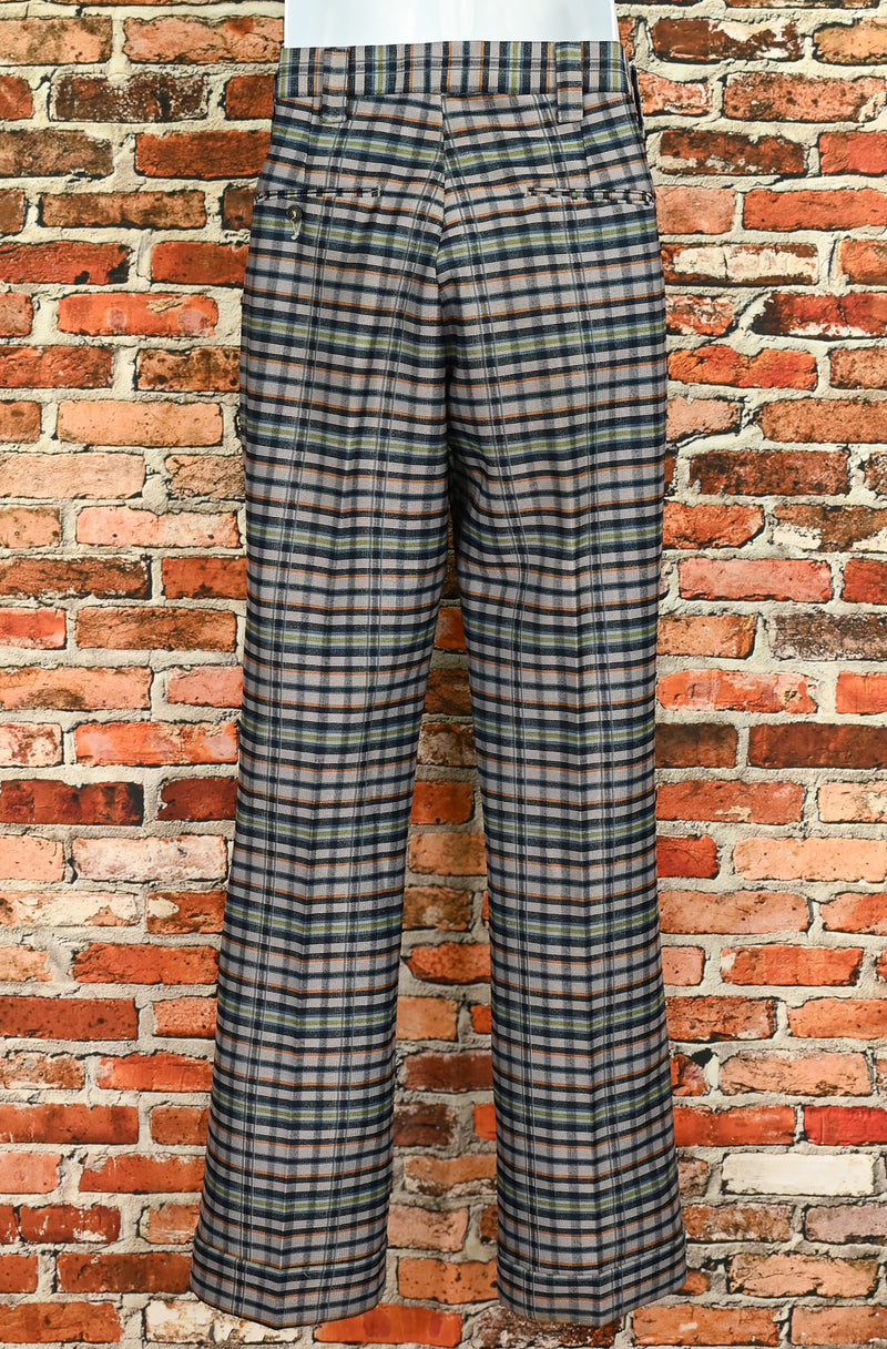 Vintage 60s/70s Grey & Blue Plaid KIVY BY MADEWELL Cuffed Polyester Dress Pants