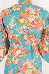 Vintage 40s/50s Turquoise & Pink Floral Komon Kimono w/ Waist Tie