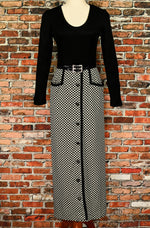 Vintage 70s Black & White Gingham LESLIE FAY ORIGINAL Maxi Dress
