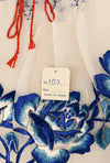 DEADSTOCK - 1940s Sheer White Nylon & Blue Rose Embroidery Mexican Peasant Top Blouse