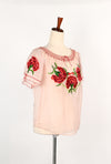 DEADSTOCK - 1940s Sheer Pink Nylon Floral Embroidery CASA SAUCEDO Mexican Peasant Top Blouse