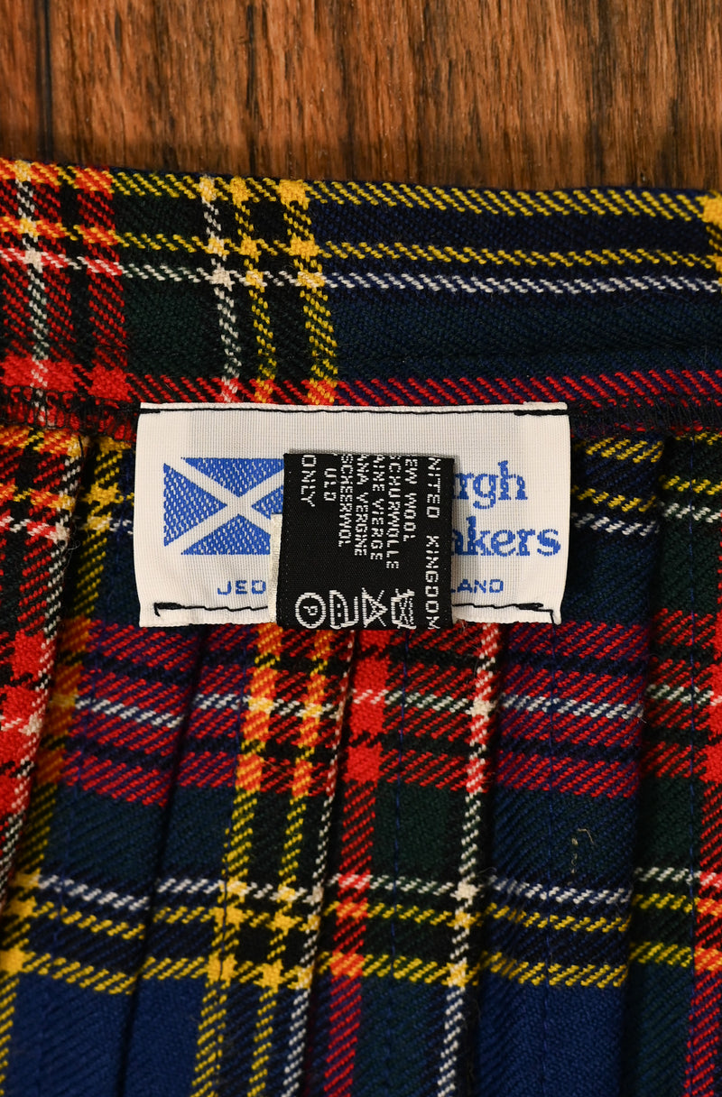 Vintage 80s/90s JEDBURGH KILTMAKERS Tartan Plaid Pleated Wool Kilt Skirt - 16