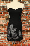 Vintage 2000s Black JESSICA McCLINTOCK Grey Floral Detailing Strapless Mini Dress - 8