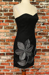 Vintage 2000s Black JESSICA McCLINTOCK Grey Floral Detailing Strapless Mini Dress - 8