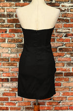 Vintage 2000s Black JESSICA McCLINTOCK Grey Floral Detailing Strapless Mini Dress - 8