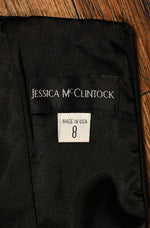 Vintage 2000s Black JESSICA McCLINTOCK Grey Floral Detailing Strapless Mini Dress - 8