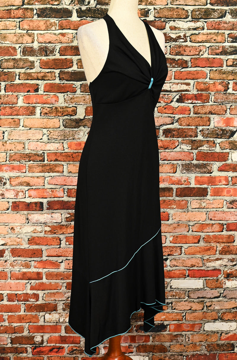 halter dress 2000s Chicas Vintage Y2K 90s Black Halter V Neck Flowy Dress