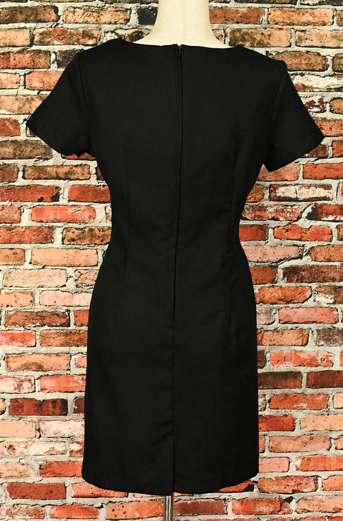 Vintage 80s Black MEGHAN ELISSE Polyester Mini Shift Dress - 11/12