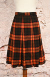 Vintage 90s Orange & Brown Plaid Pleated Wool Midi Skirt